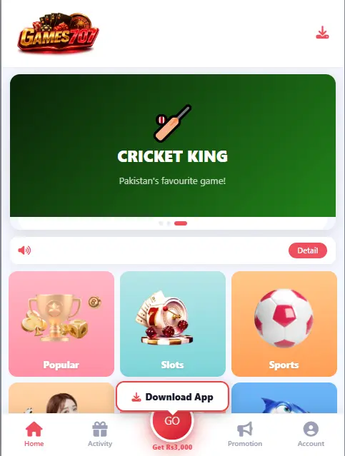 Games707 interface