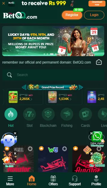 Betqq game interface